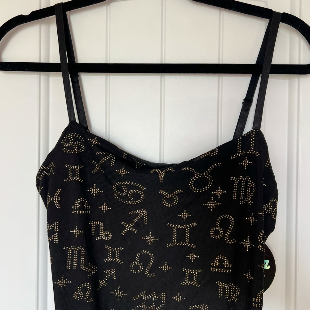 NWT Dolls Kill Black Mini Dress with Gold Zodiac Details